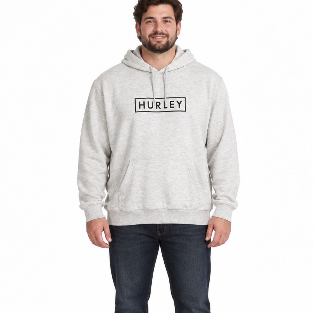 Hurley Mens XL Grey Heather Box Logo Pullover Hoodie Sweatshirt